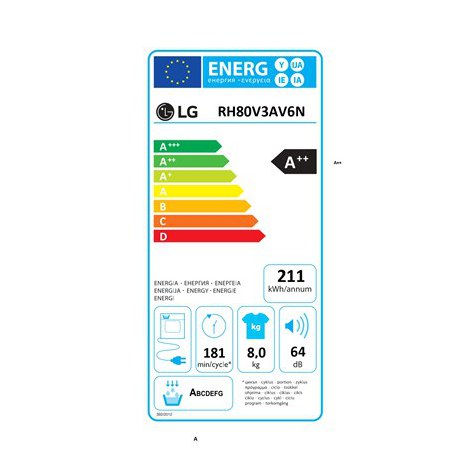 LG | RH80V3AV6N | Dryer Machine | Energy efficiency class A++ | Front loading | 8 kg | LED | Depth 69 cm | Wi-Fi | White - 7